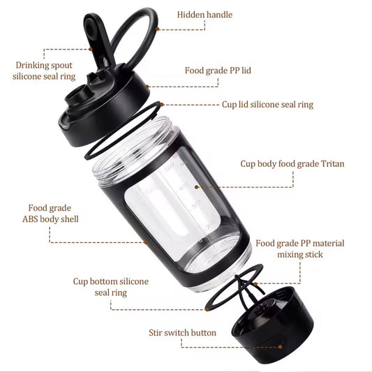 650ml Electric Shaker Bottle Portable Whey Protein Shaker Automatic Stirring Blender Multipurpose Juice Mixer Cups Fitness Works